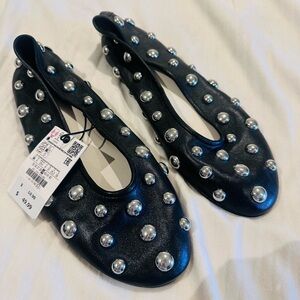 Zara Black Flats with Silver Studs
